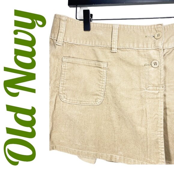 OLD NAVY VINTAGE Y2K STRETCH CORDUROY PLEATED MINI SKIRT TAN PREPPY ACADEMIA 6 - Picture 3 of 9